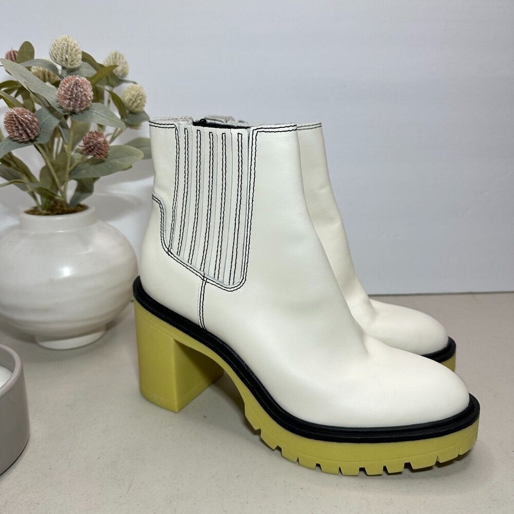 Dolce Vita White and Yellow Ankle Boots with Chunky Heel - Picture 1 of 13